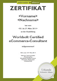 Zertifikat Worldsoft Certified eCommerce-Consultant