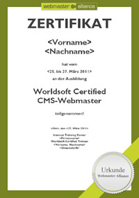 Zertifikat Worldsoft Certified CMS Webmaster