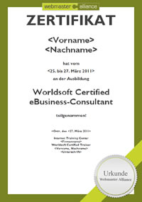 Zertifikat Worldsoft Certified eBusiness-Consultant